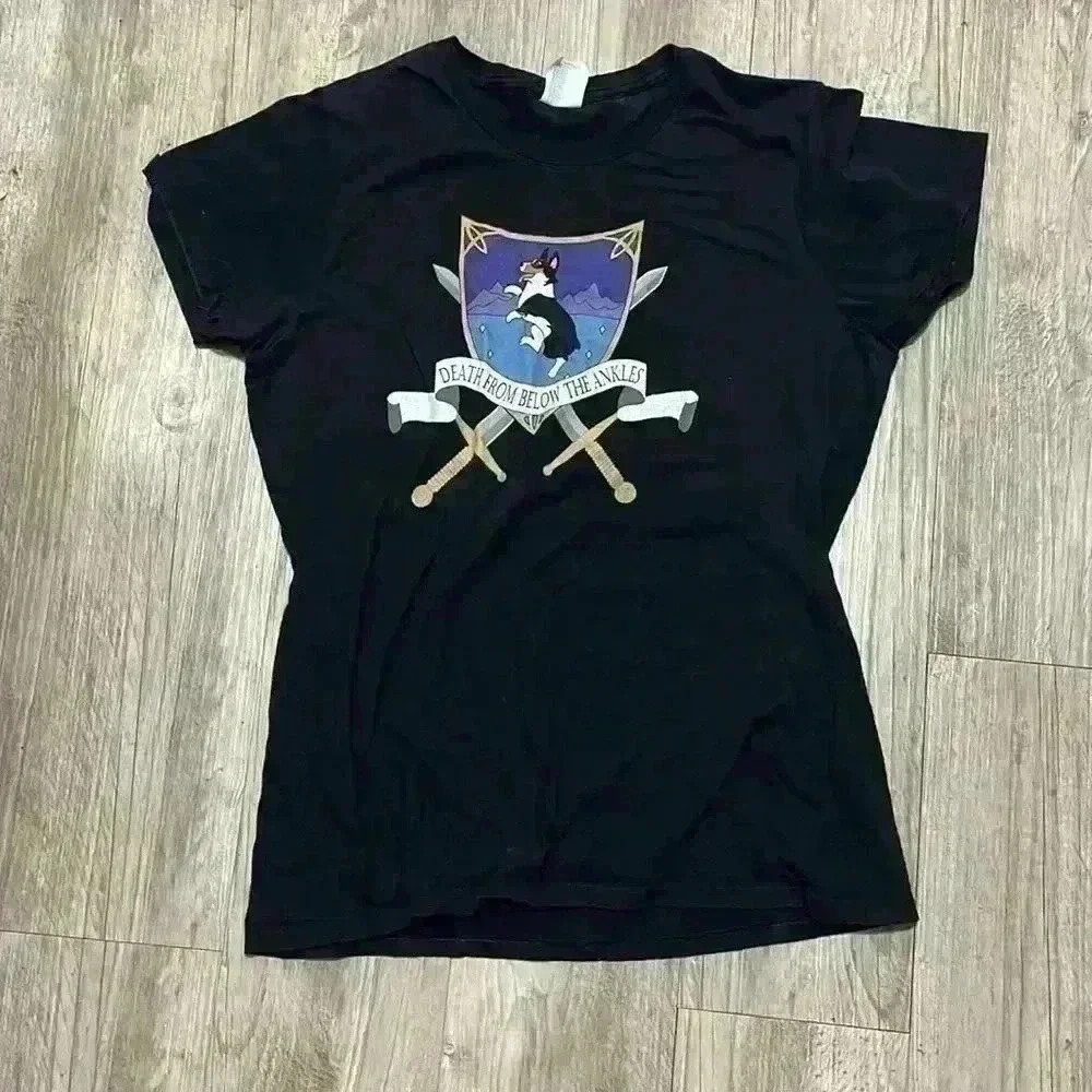 Corgi “Death from below the ankles” Tshirt black women’s medium